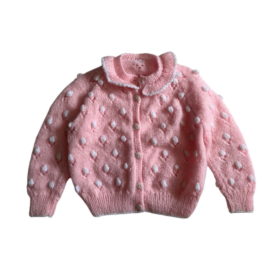Pink spotty knitted cardigan. Size approx 3-4 years