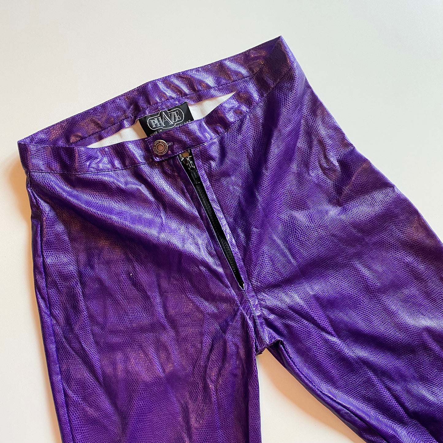 Statement dark purple faux leather snake print straight leg trousers

Size 8