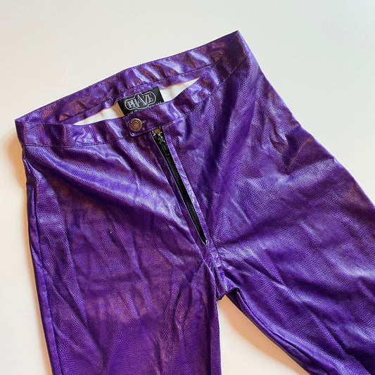 Statement dark purple faux leather snake print straight leg trousers

Size 8