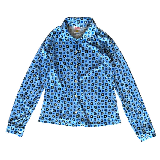 Vintage 1980s velour clock house square print design shirt. Size 8-10