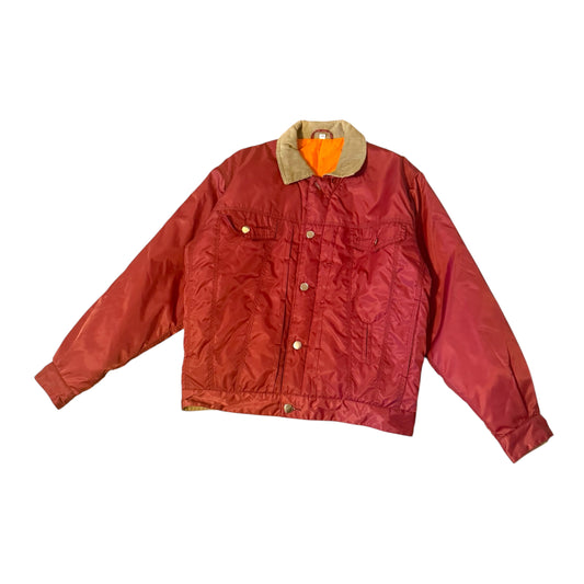 Vintage y2k Burgandy quilted trucker bomber jacket. Size S