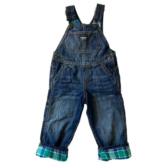 Denim Oshkosh dungarees ~ lined with flannel check! Size 2T