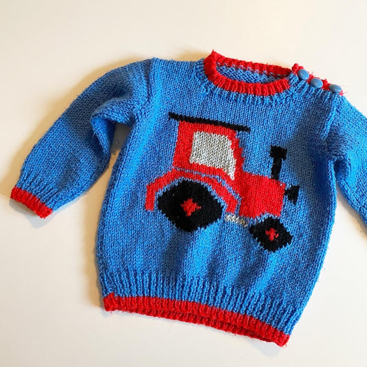 Knitted tractor jumper 6-12 months.🚜