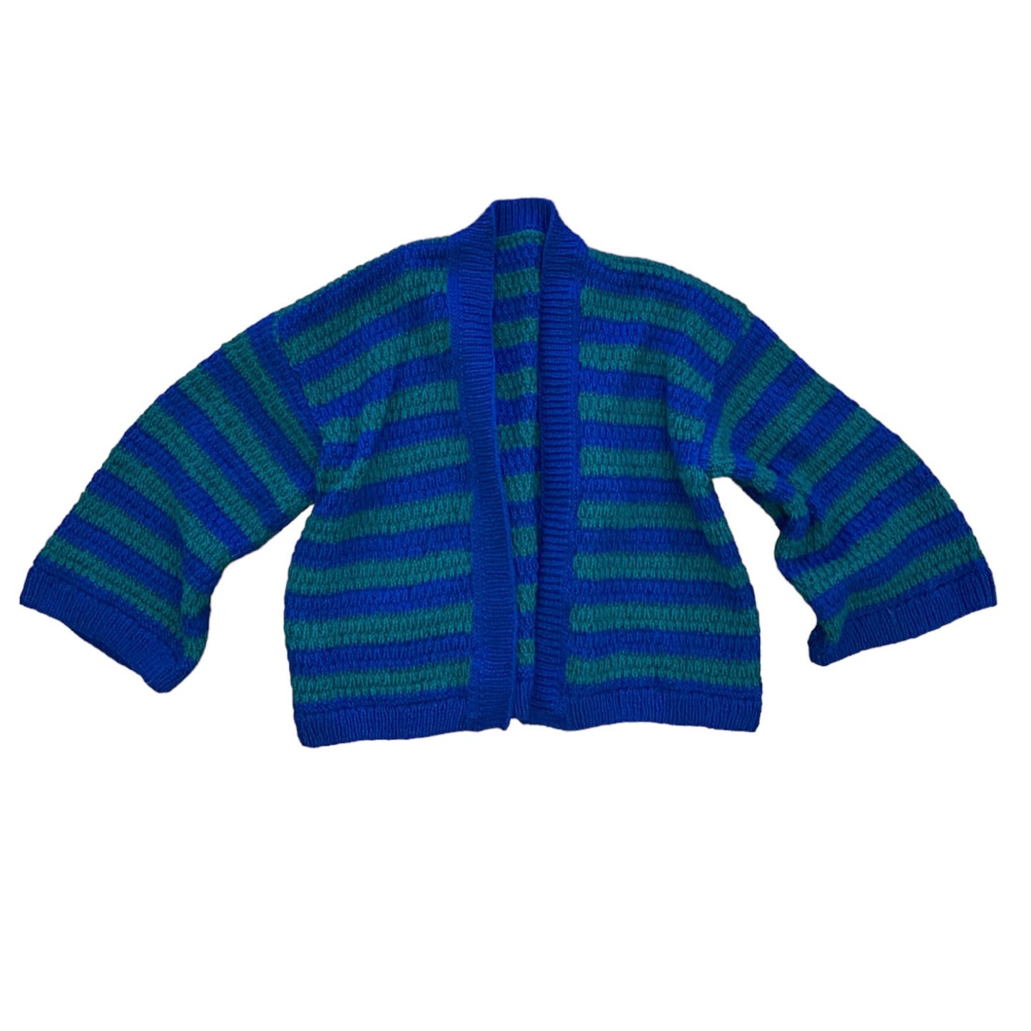 Chunky royal blue & green striped cardigan . Oversized sleeves S/M