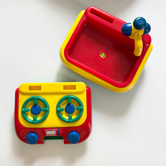 Vintage colourblock play sink and hob set of two