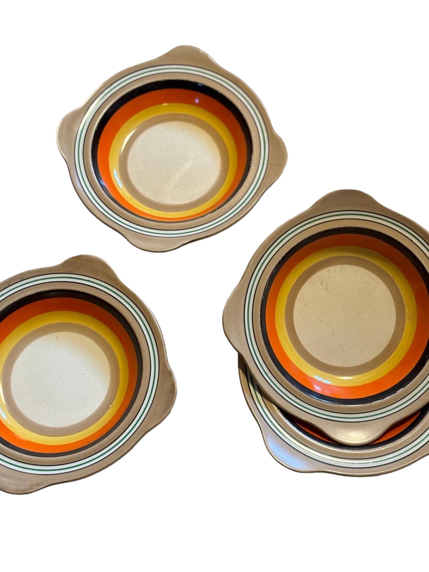 Set of vintage mid century striped desert bowls