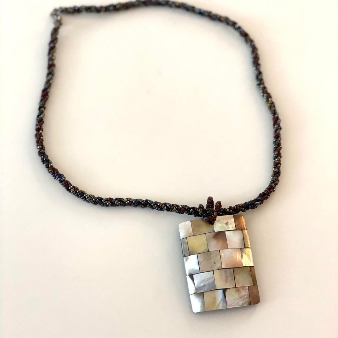 90s vintage beaded necklace with statement rectangular pendant