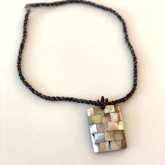 90s vintage beaded necklace with statement rectangular pendant