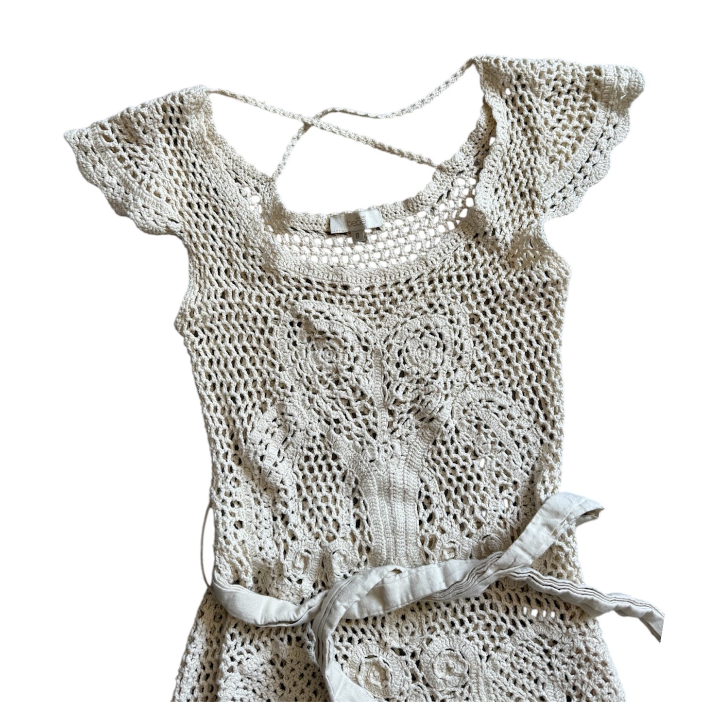 Vintage ‘Bebe’ mid length cream crochet summer dress. Size 8