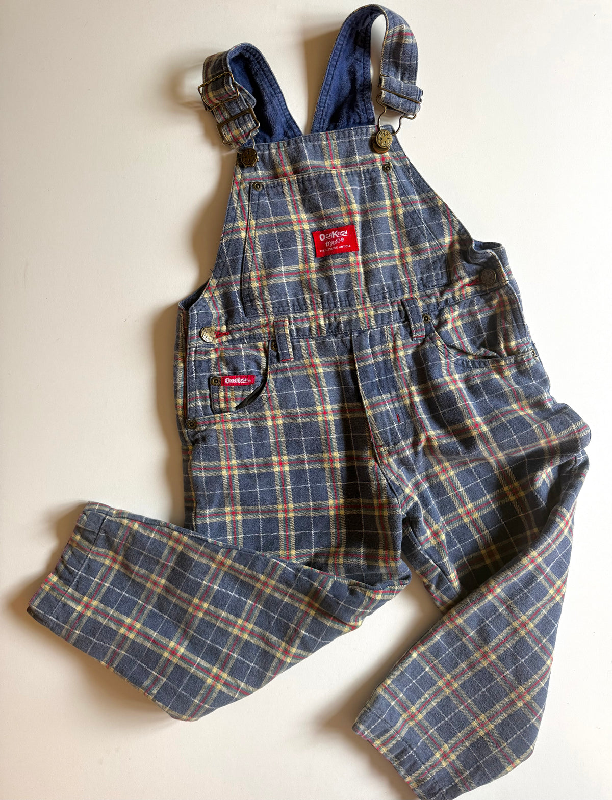 Vintage Oshkosh check print dungarees. Size 4 years