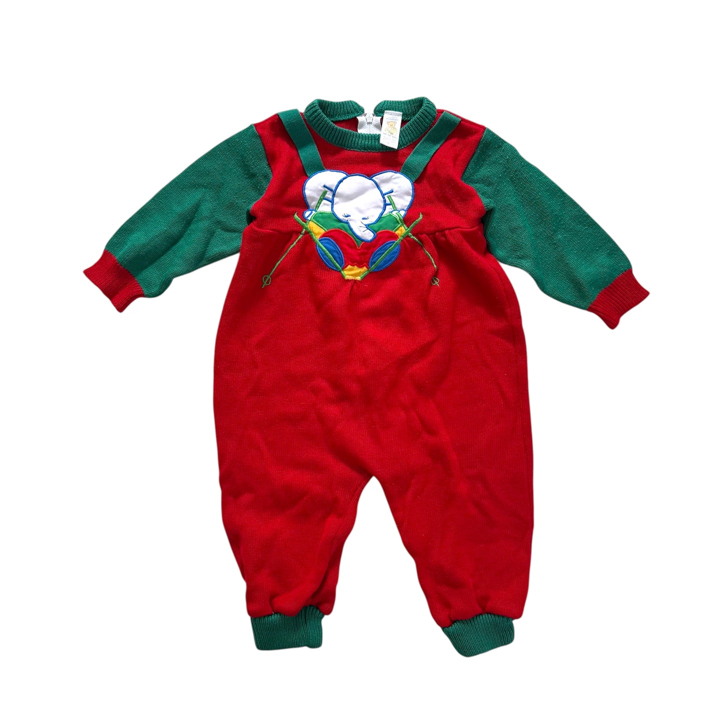 Vintage Adams elephant colourblock knitted romper. Approx 12-18 months