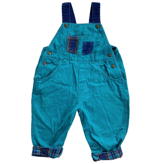 Teal 90s vintage cotton dungarees 6-12 months