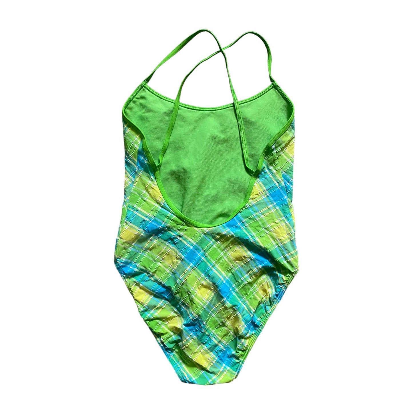 Vintage st michaels green & blue check print swimsuit size 10