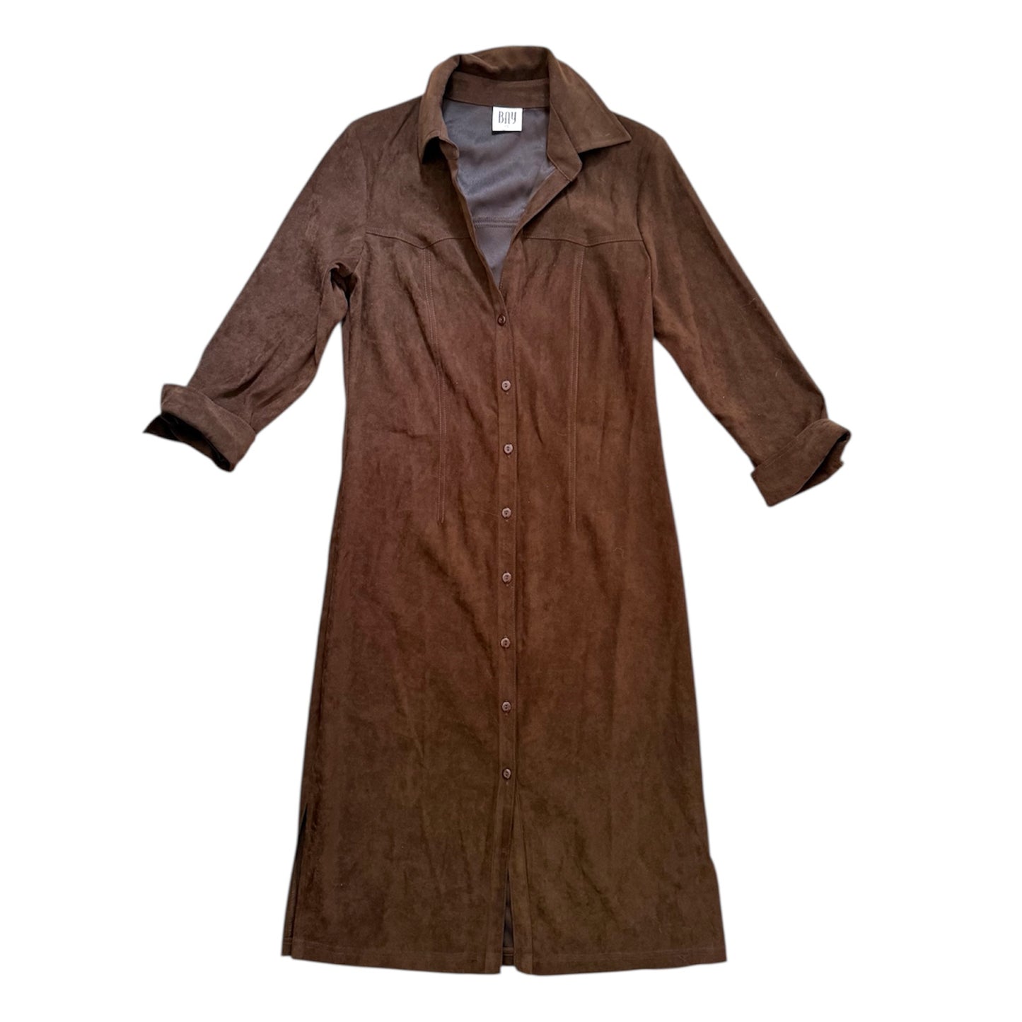 Vintage Bay faux suede brown mid length dress. Size 10.