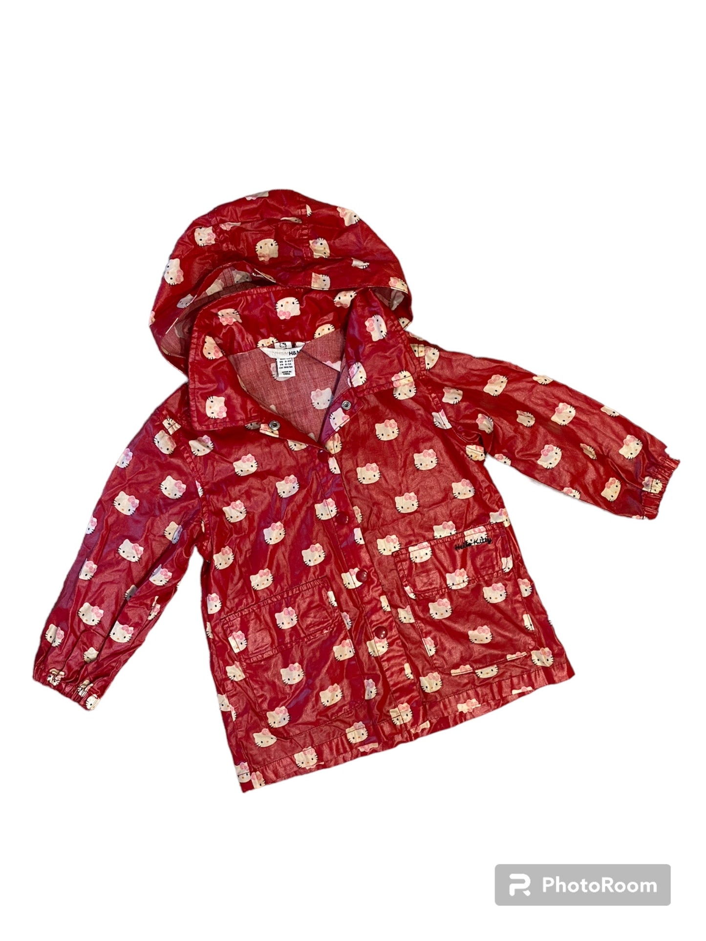 Old school H&M hello Kitty wax windbreaker coat ~ red. Age 2-3 years.