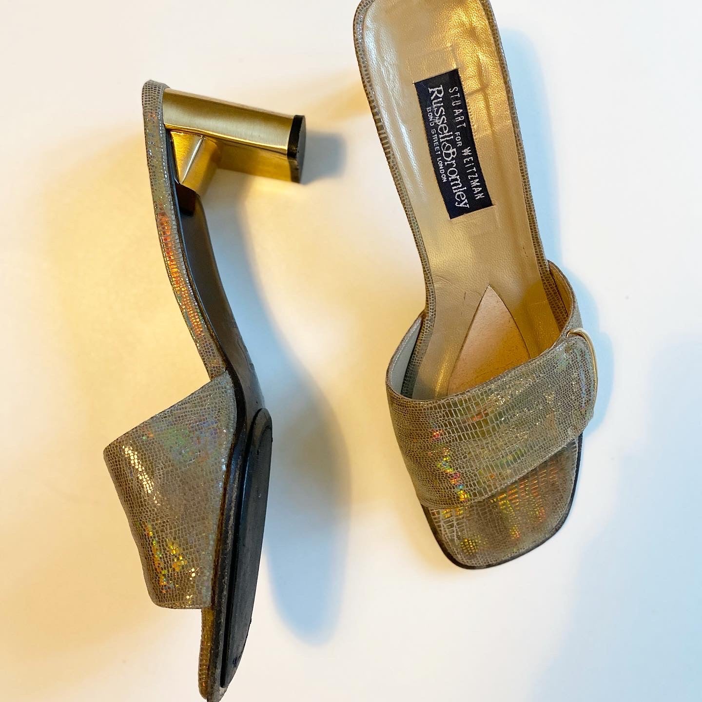 Y2K iridescent vintage russell and Bromley kitten heels size 6