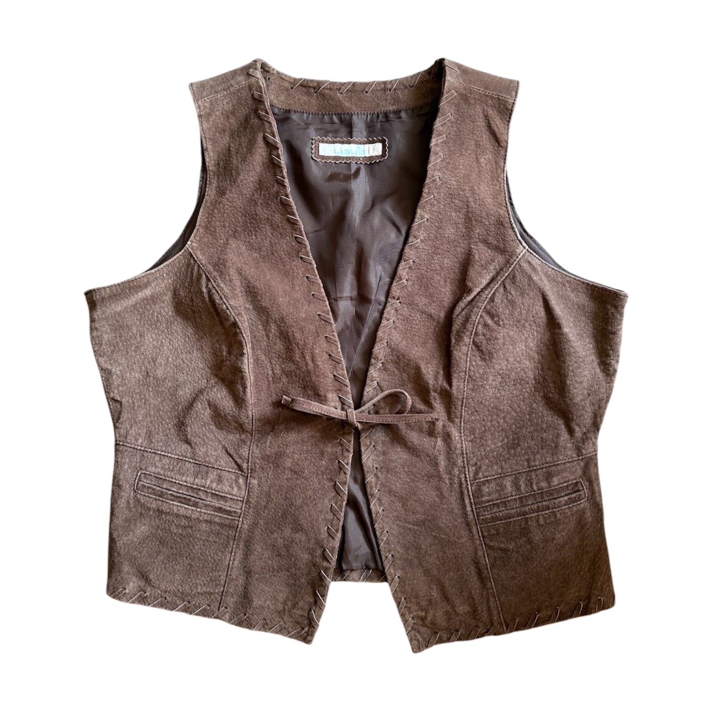 Vintage ‘Liquid’ brown genuine suede leather waistcoat. size M 10-12 imo