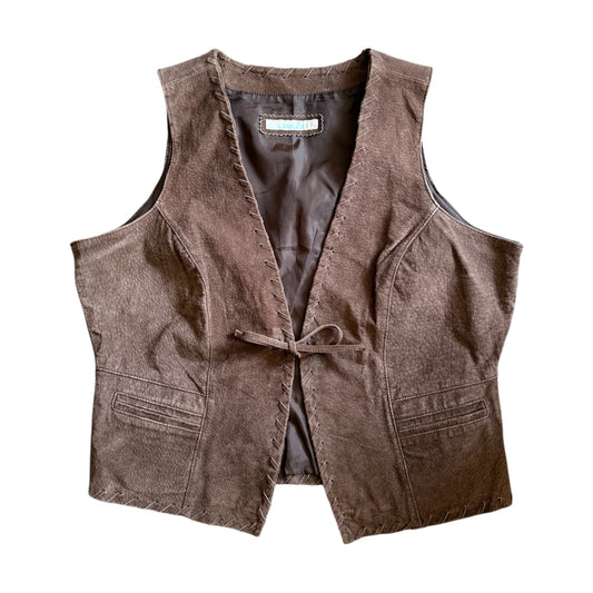 Vintage ‘Liquid’ brown genuine suede leather waistcoat. size M 10-12 imo