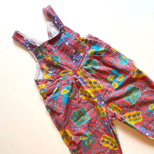 Vintage St Bernard bright block printed floral dungarees ~ 18 months