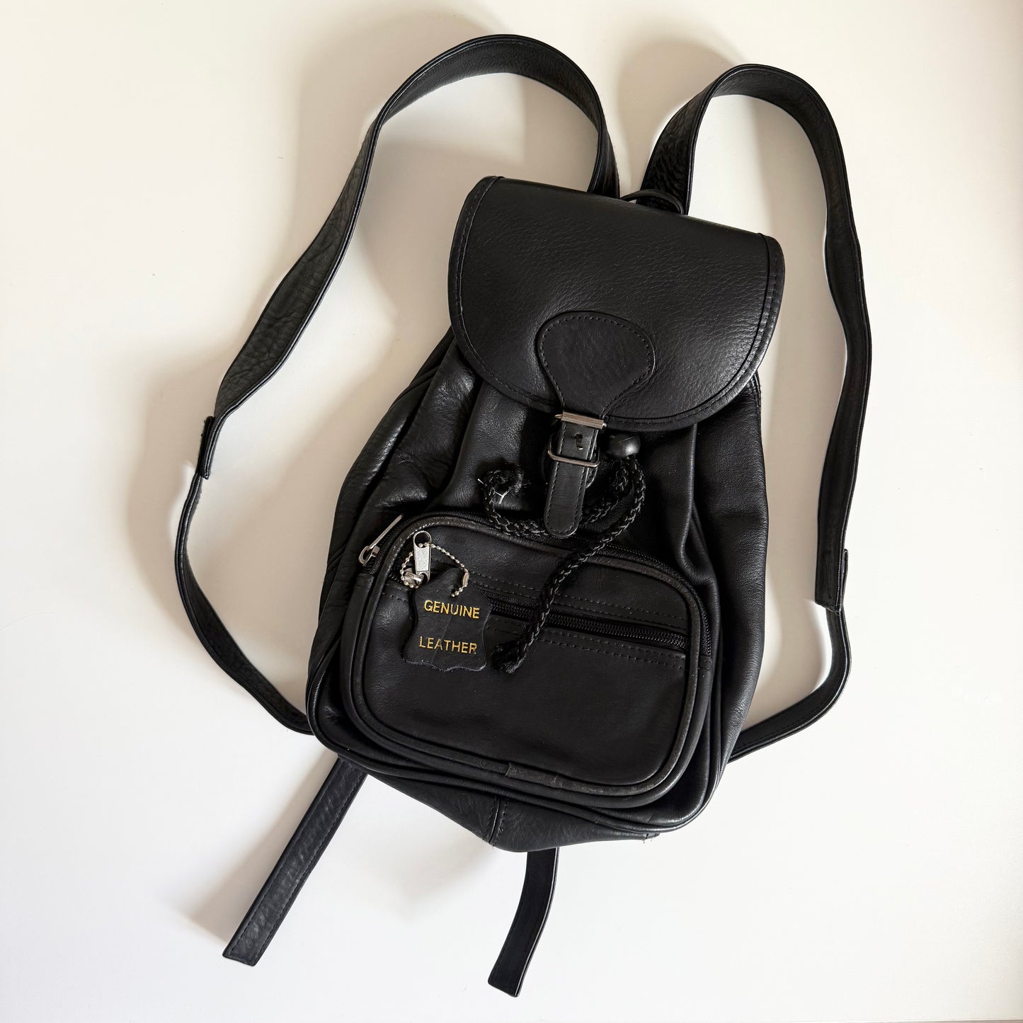 Vintage Black leather backpack with adjustable straps