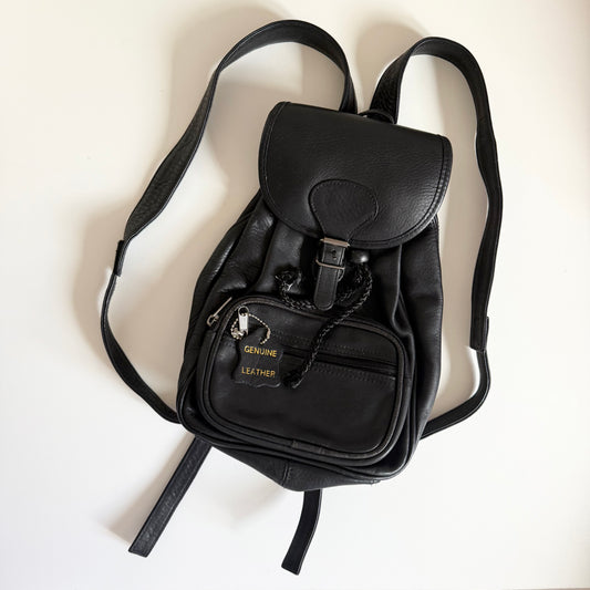 Vintage Black leather backpack with adjustable straps