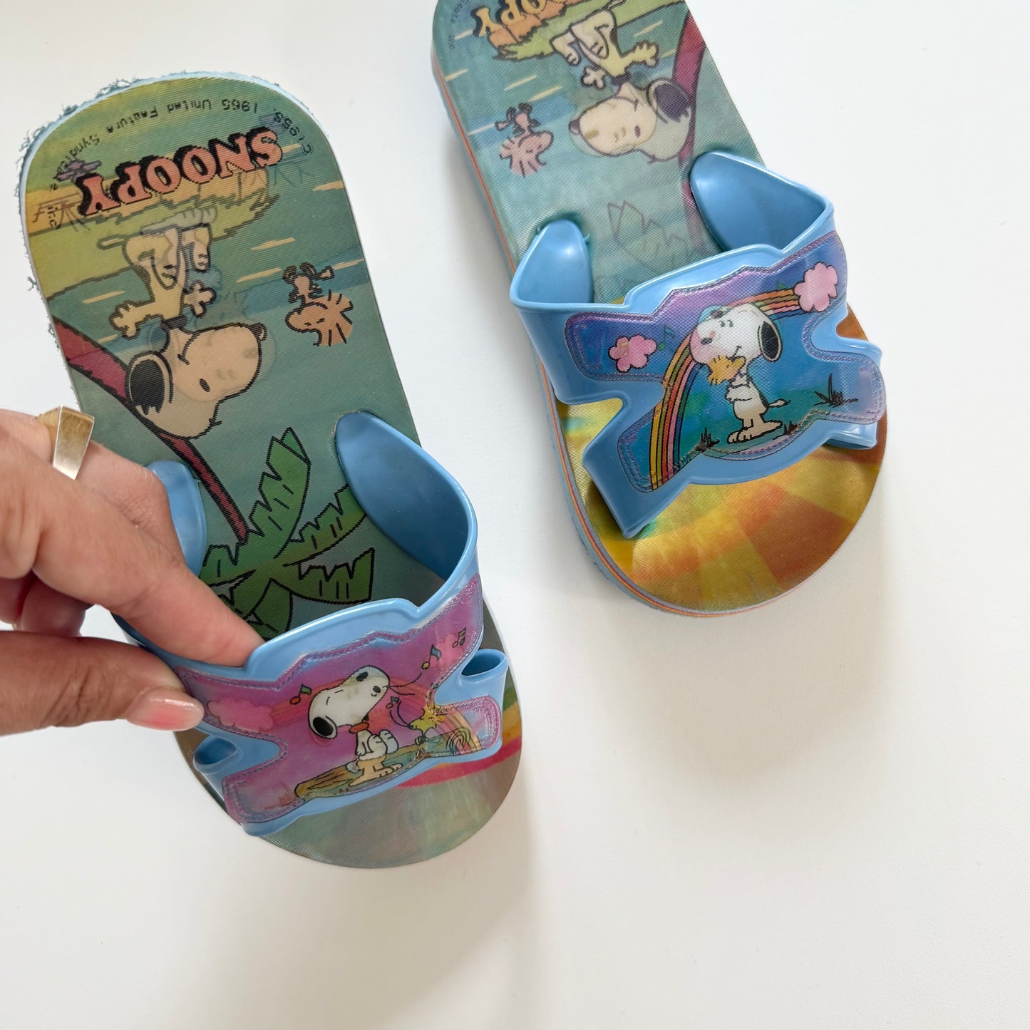 Vintage snoopy holographic sliders. Size 10