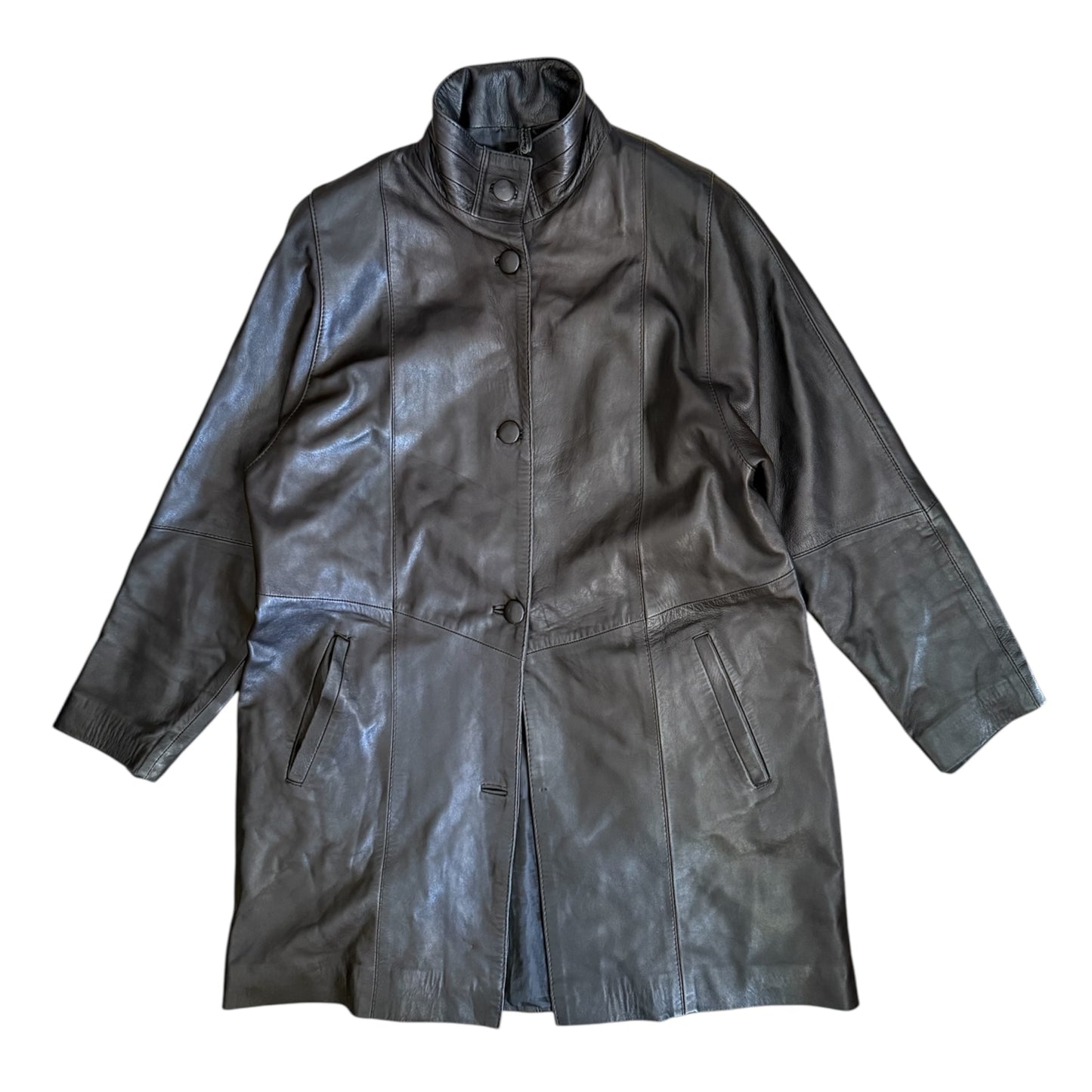 Vintage genuine leather black mid length jacket. Size approx 10.