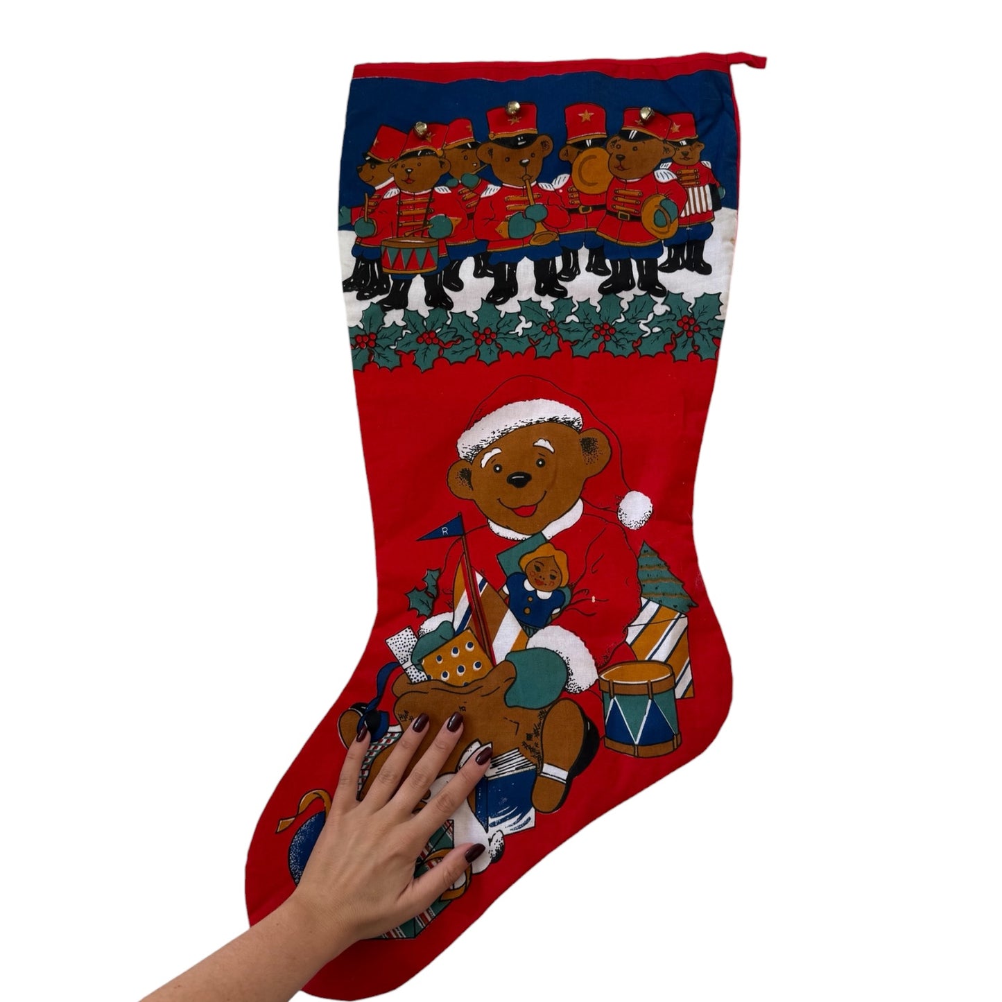 Vintage XL cotton teddy bear stocking.
