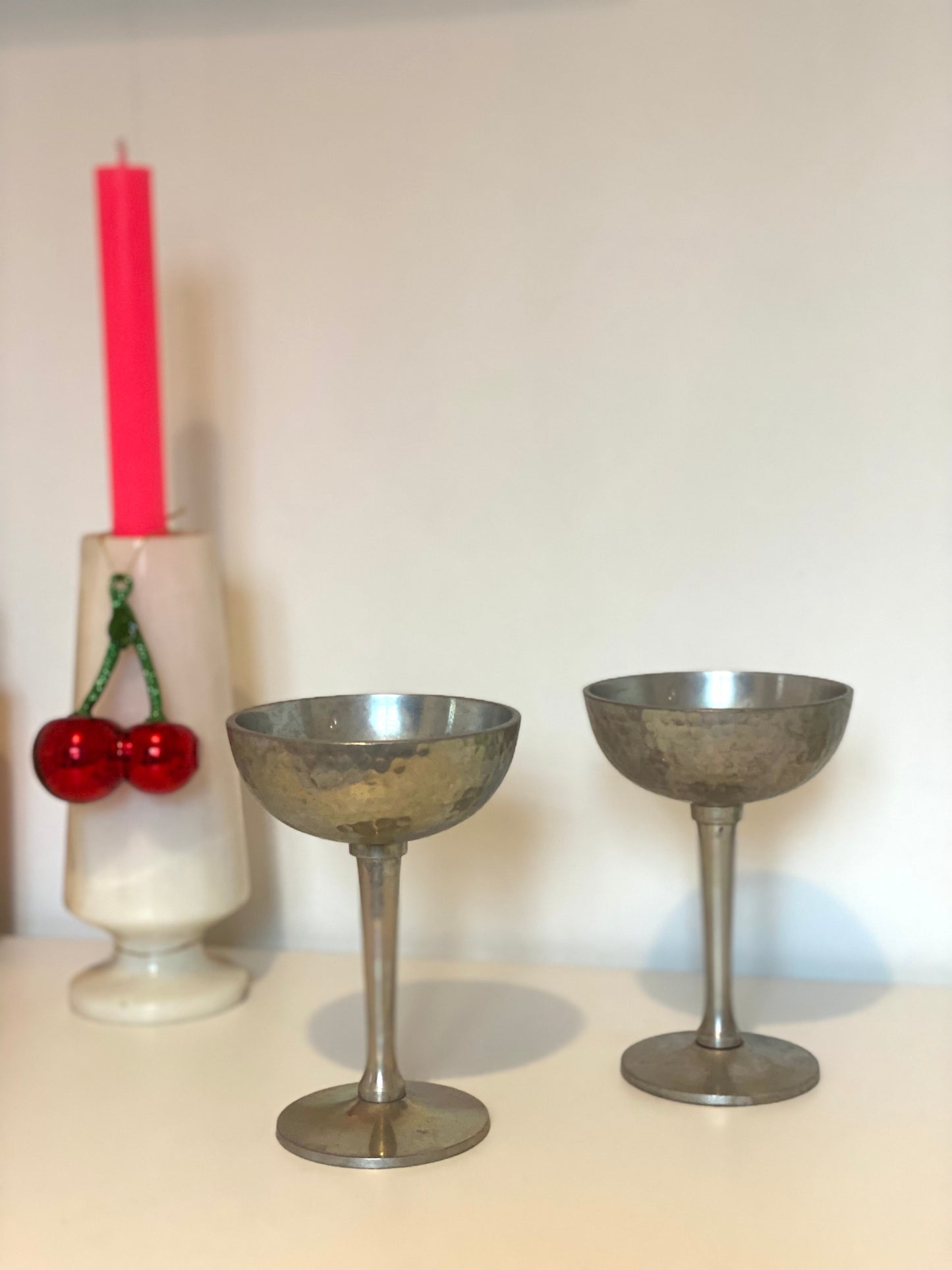 White metal vintage goblet glasses