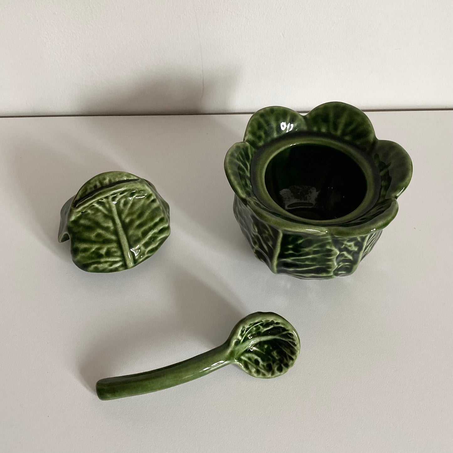 Vintage cabbage leaf conserve Pot & matching spoon.