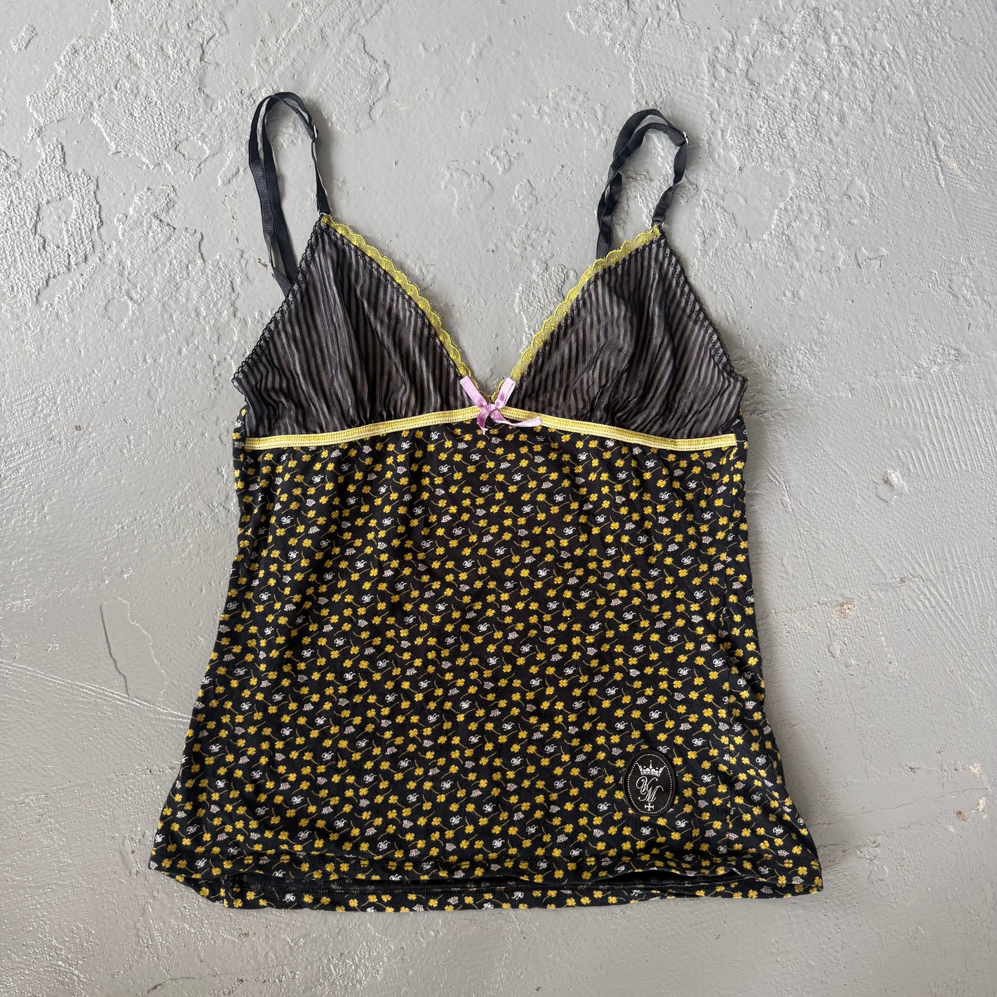 Black and lime green Y2K sheer floral cami vest. Size 8-10
