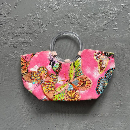 Y2K Pink butterfly tote handbag with clear handle