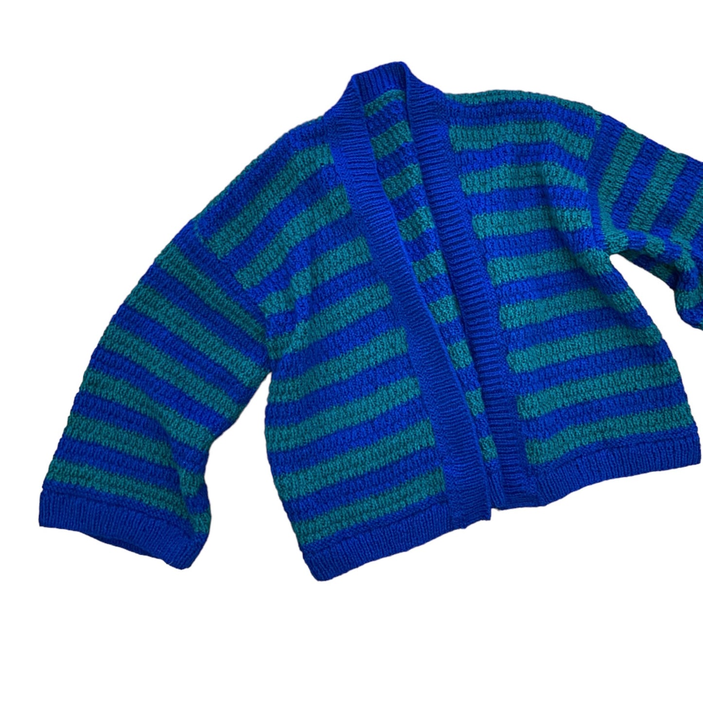 Chunky royal blue & green striped cardigan . Oversized sleeves S/M