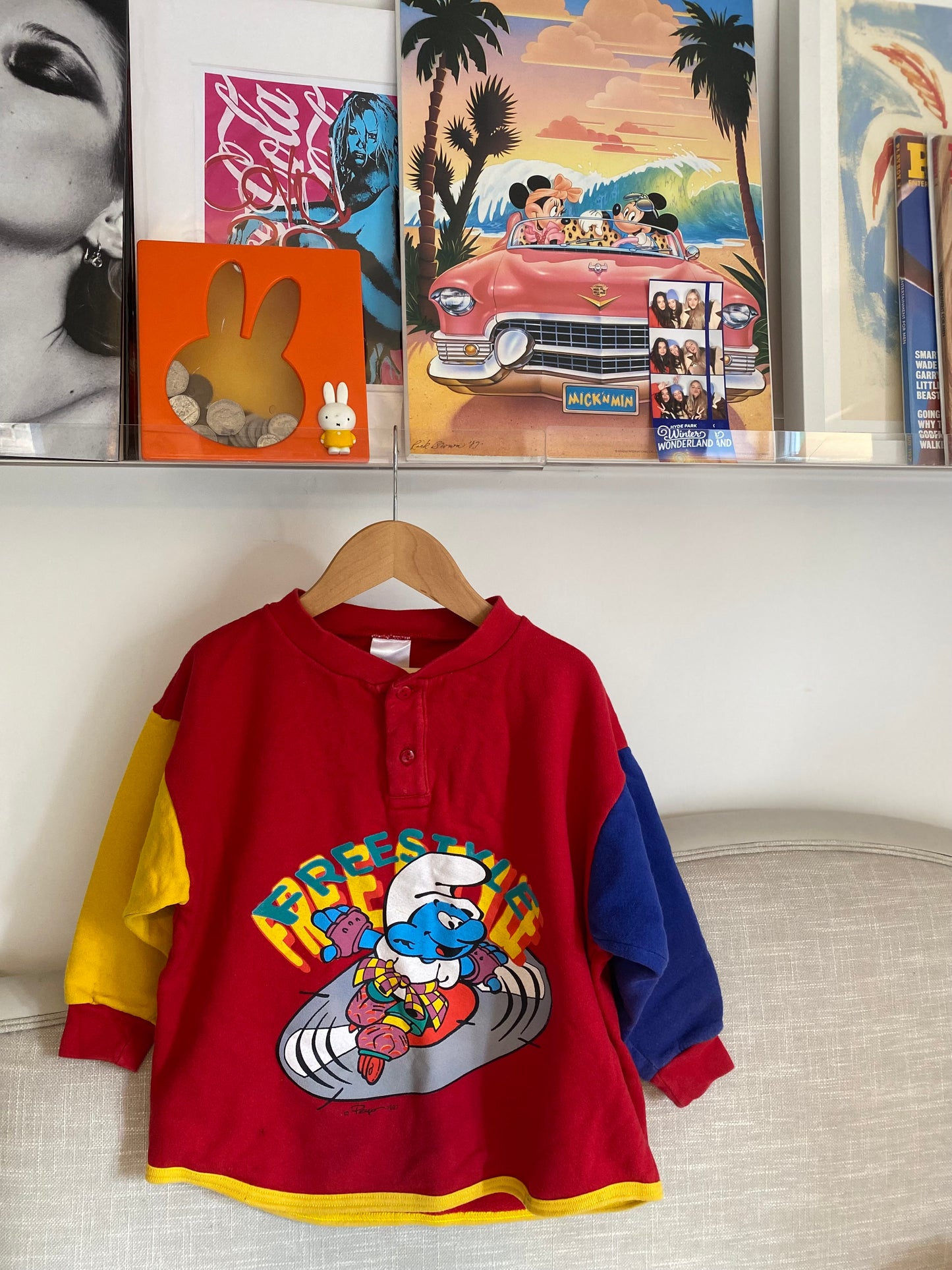 Vintage colourblock Smurfs freestyle sweatshirt 3-4 years