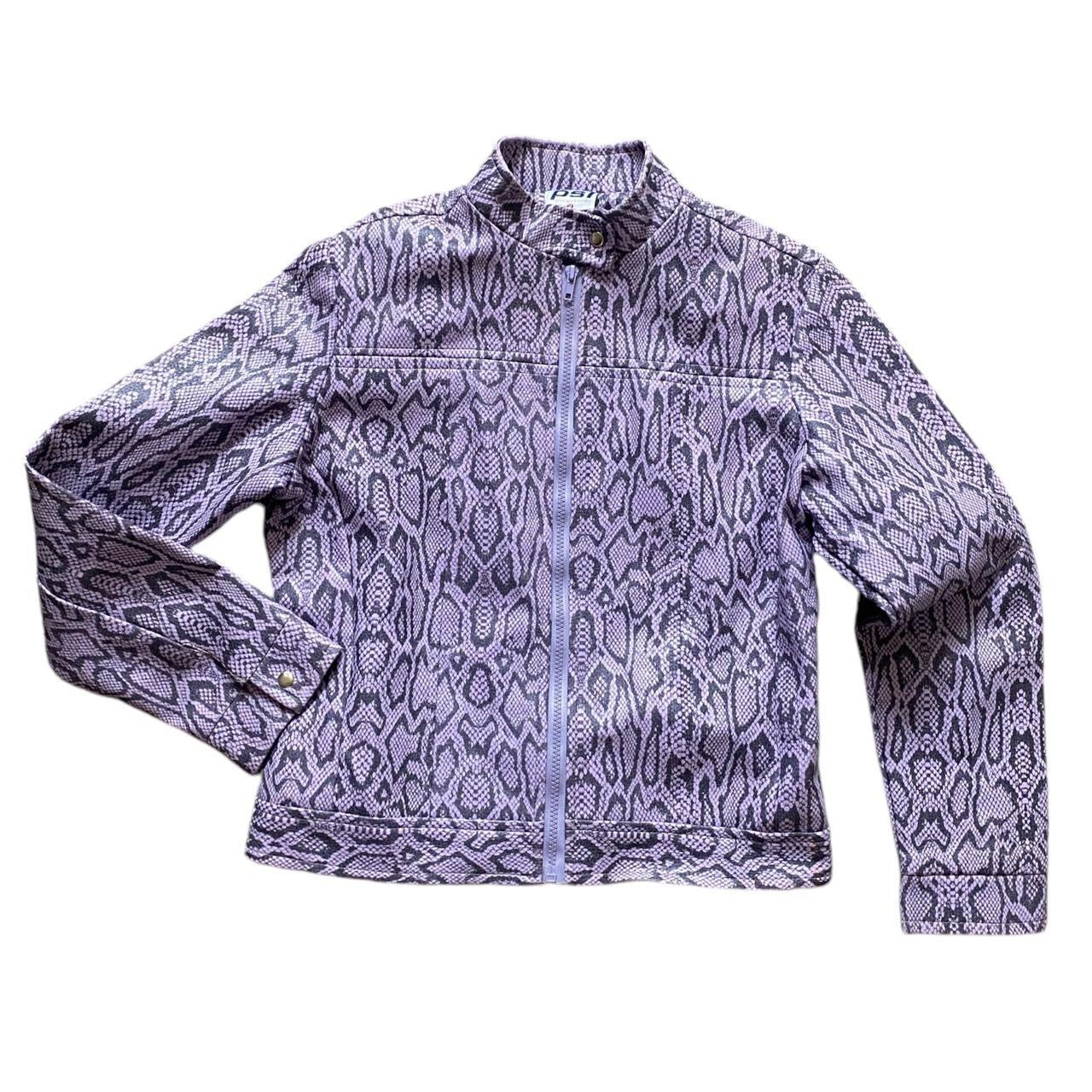 Faux leather vintage Y2K pilot snake print jacket ~ purple

Size 10-12 approx