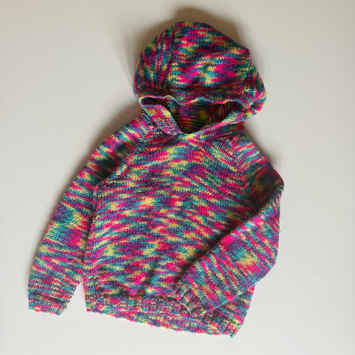 Vintage multicoloured knit hoodie. Size approx 2 years