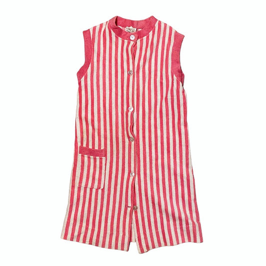 80s Vintage towelling pink striped dress age 8 years