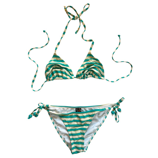 Vintage roxy turquoise striped Bikini. size approx 12