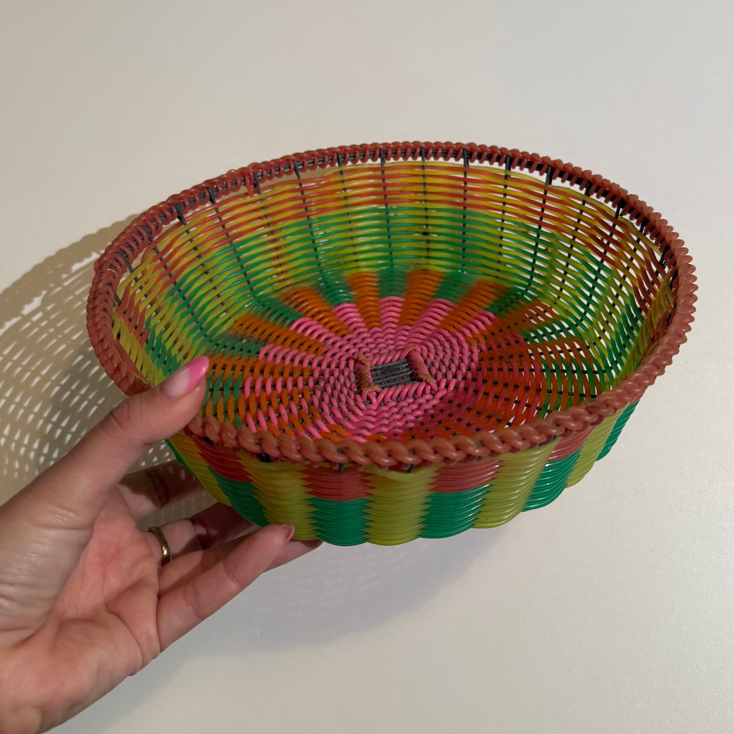 Vintage colourful basket perfect for Easter eggs.