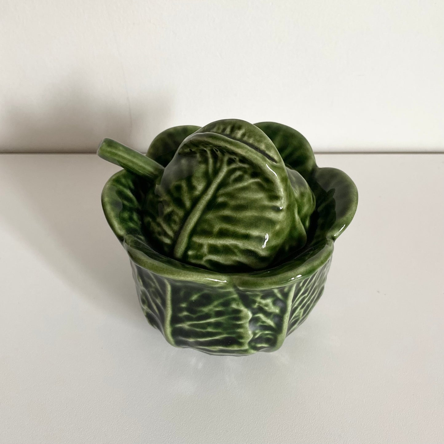 Vintage cabbage leaf conserve Pot & matching spoon.