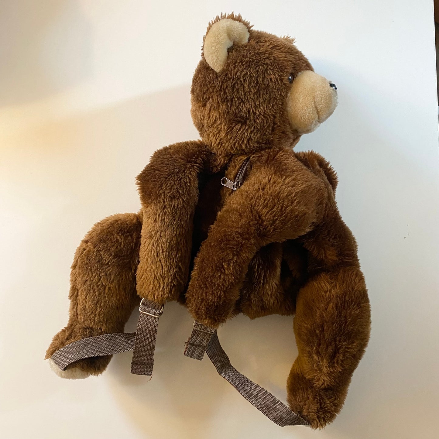 Vintage dark brown teddy bear rucksack.