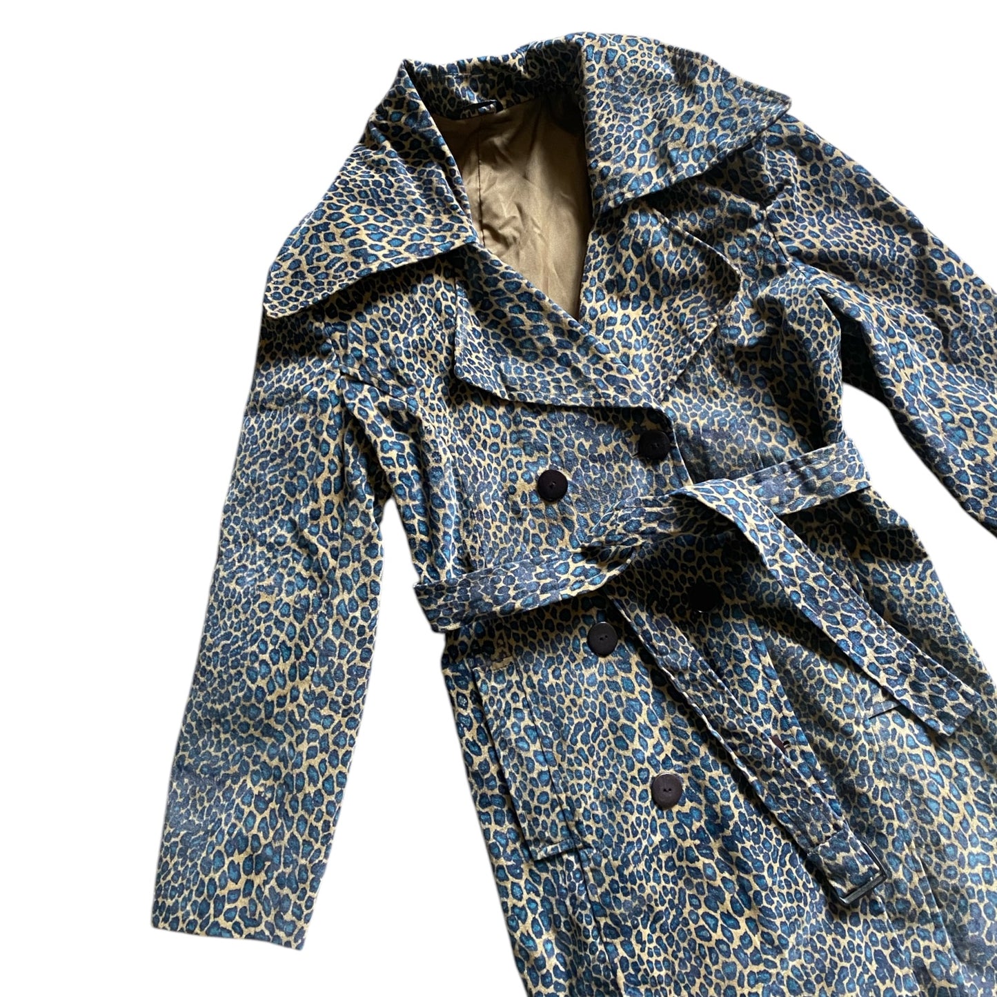 Vintage lightweight faux suede blue & beige trench jacket / coat. Size 8