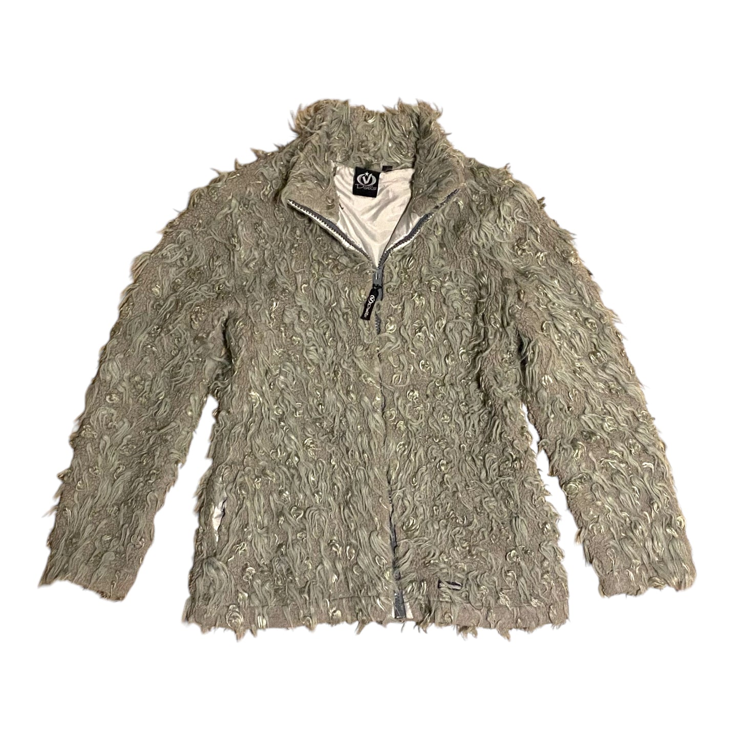 Vintage y2k shaggy V Dolls fleece jacket  in pale blue/ grey. Size approx 10