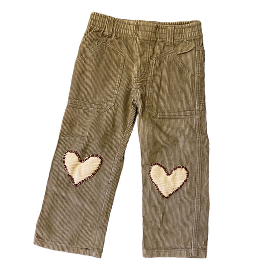 Vintage corduroy brown trousers with reworked knee patches age 3 years