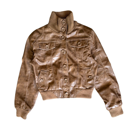 Y2K vintage brown editions faux leather jacket. Size S/8.