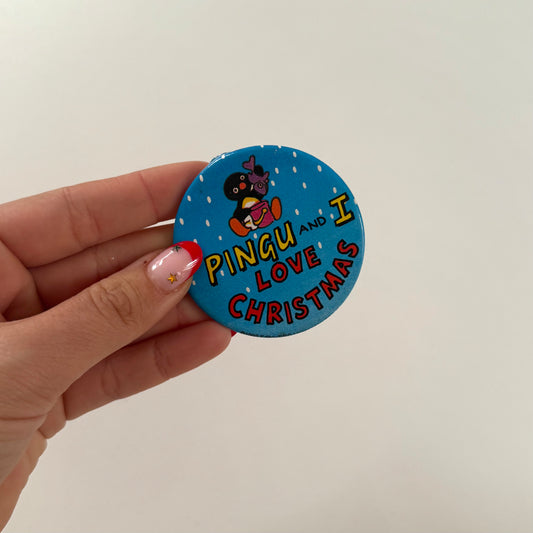 Vintage 1992 pingu Christmas badge. Has come aaay a bit on the side could be glued.