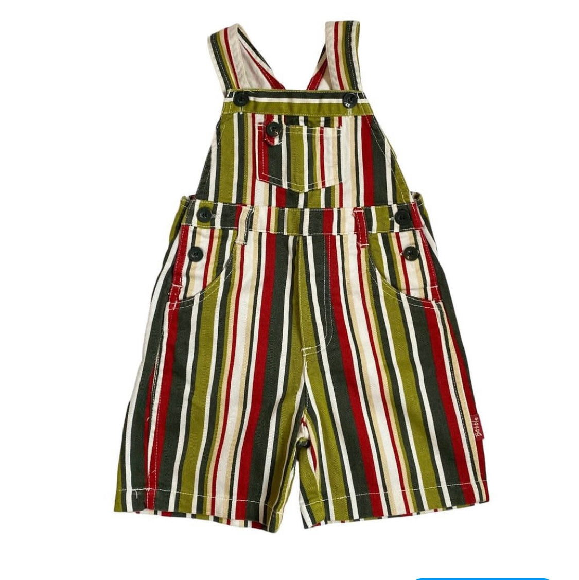 Vintage ‘babble boom’ green striped shortalls 12-18 months