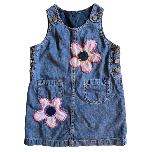 Embroidered block flower print GAP denim dress. 3 years