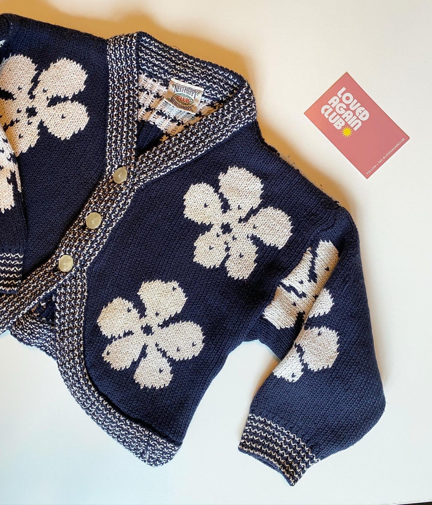 Vintage next chunk navy blue flower knitted cardigan. 3-4 years!