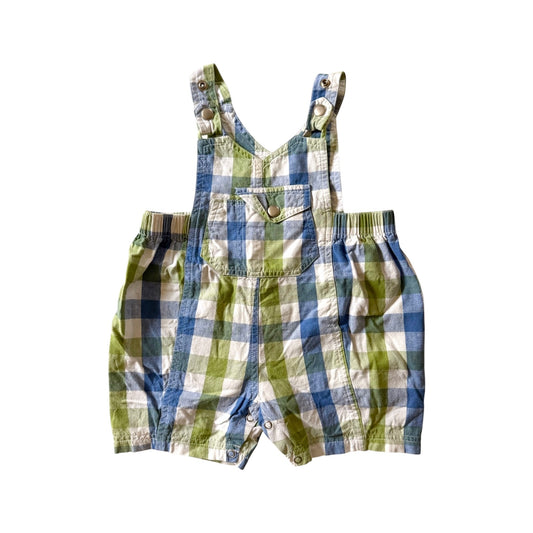 Vintage cotton check print shortalls. Size 6-9 months